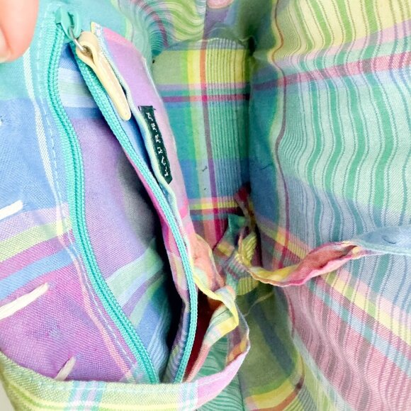 Ralph Lauren Woven Plaid Pastel Fabric Detail Small Basket Tote - Picture 6 of 8